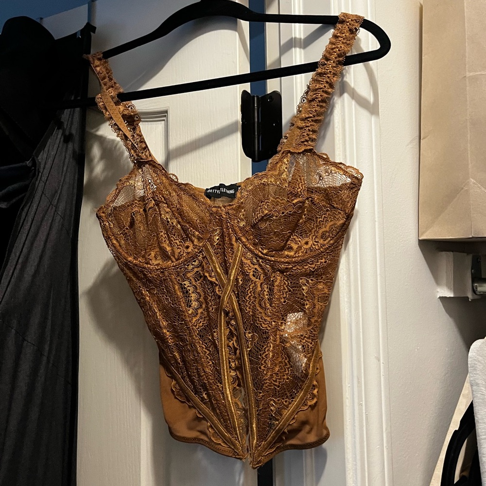 PrettyLittleThing Brown Ruched Bustier Bodysuit
